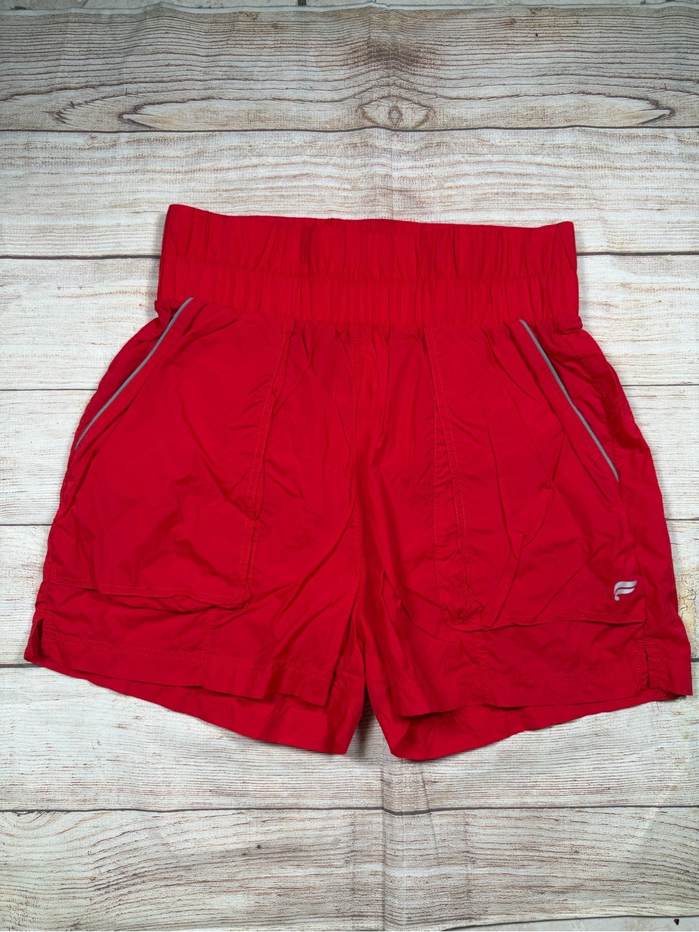 Fabletics Ultra High-Waisted Piped Nylon Shorts Red Reflective Trim - Athletic